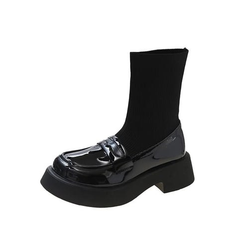 New Fashion Mid Calf Round Toe Sock Platform Loafers